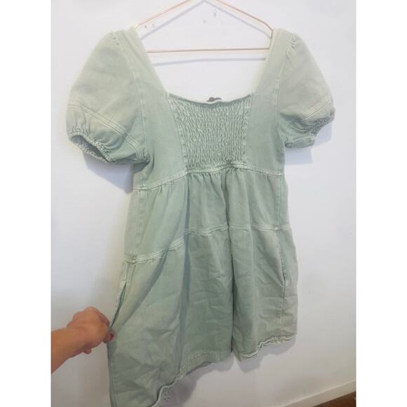 LOUNA Women's Green Denim Cotton Blend Empire Square Neck Mini Dress Size Small - Picture 4 of 11